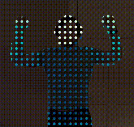 3D Point Cloud technology by MeasureUp displays the outline of a person who was scanned for body measurements. This captured measurement is applied to the customers scrubs prior to manufacturing